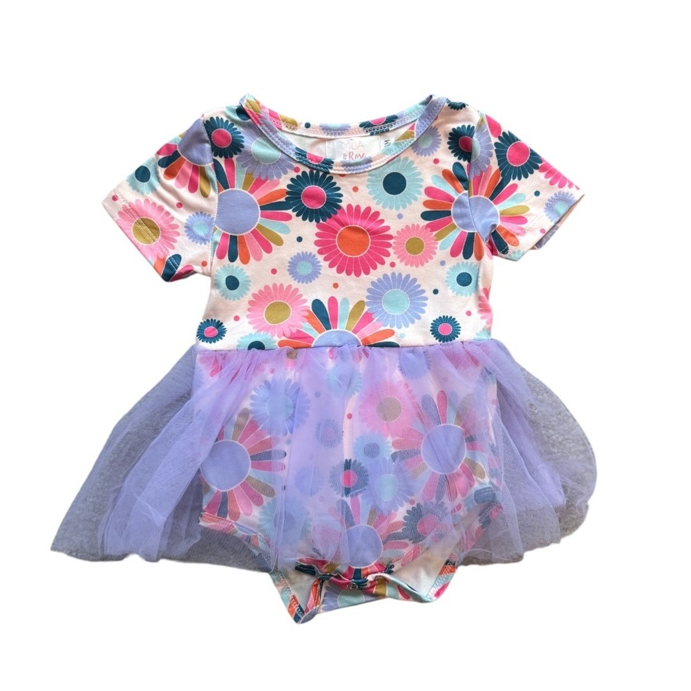 Mila & Rose Baby Girl Floral Tutu Bodysuit Dress 12-18M Daisy Print Purple Tulle